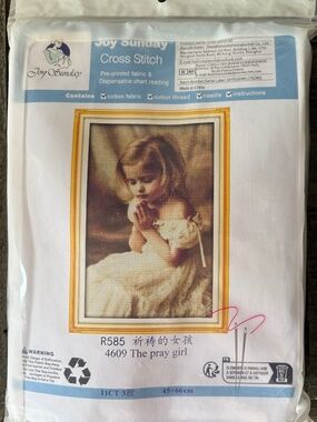 Praying Girl Joy Sunday Pre-Printed Cross Stitch Kit 11ct Aida - NEW